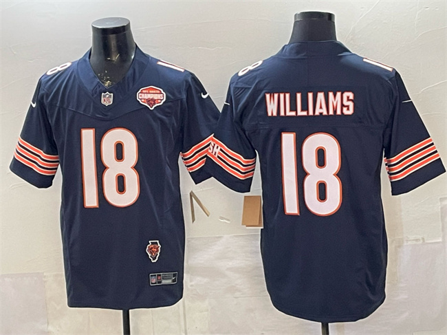 Men's Navy Chicago Bears #18 Caleb Williams F.U.S.E. 2025 NFC North Champions & Illinois Patch Stitched Football Jersey